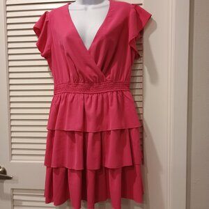 Byinss Ruffle Hot Pink Sort Sleeve Dress Size Large